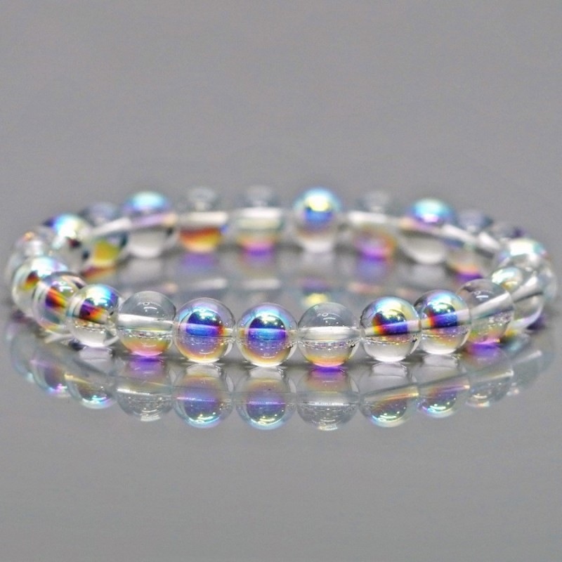 Created Aura Quartz 8mm Smooth Round AAA Grade Gemstone Beads Stretch Bracelet