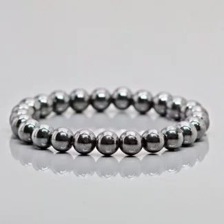 Natural Coated Hematite 8mm Smooth Round AAA Grade Gemstone Beads Stretch Bracelet