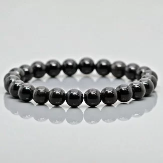 Natural Black Obsidian 8mm Smooth Round AAA Grade Gemstone Beads Stretch Bracelet
