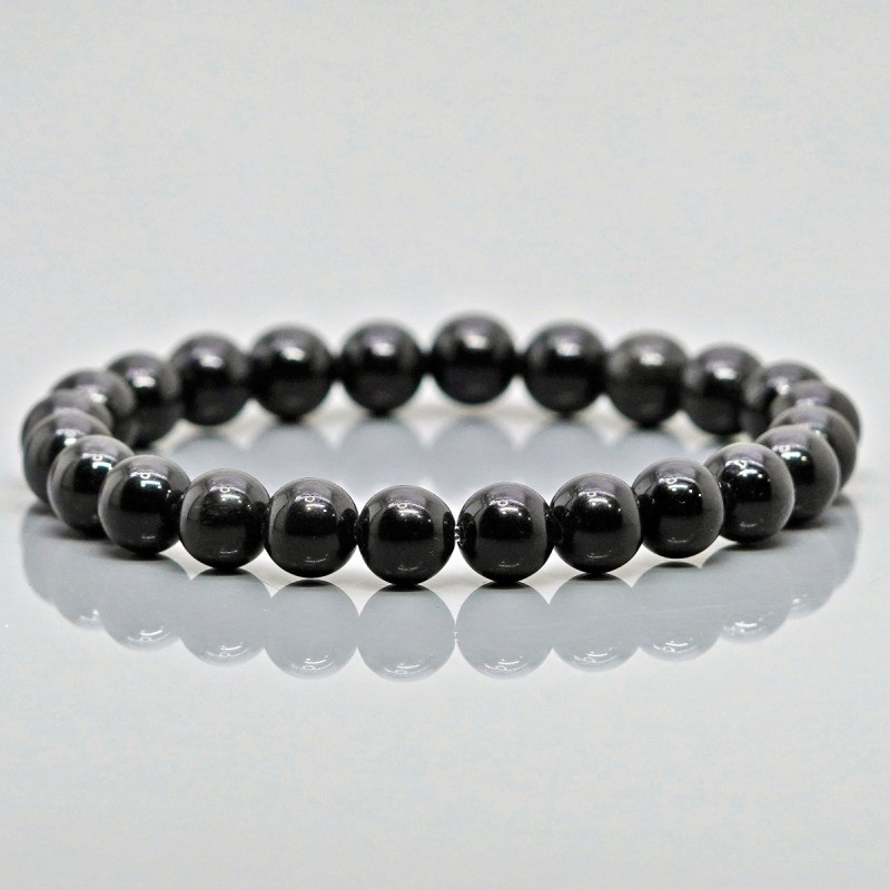Natural Black Obsidian 10mm Smooth Round AAA Grade Gemstone Beads Stretch Bracelet