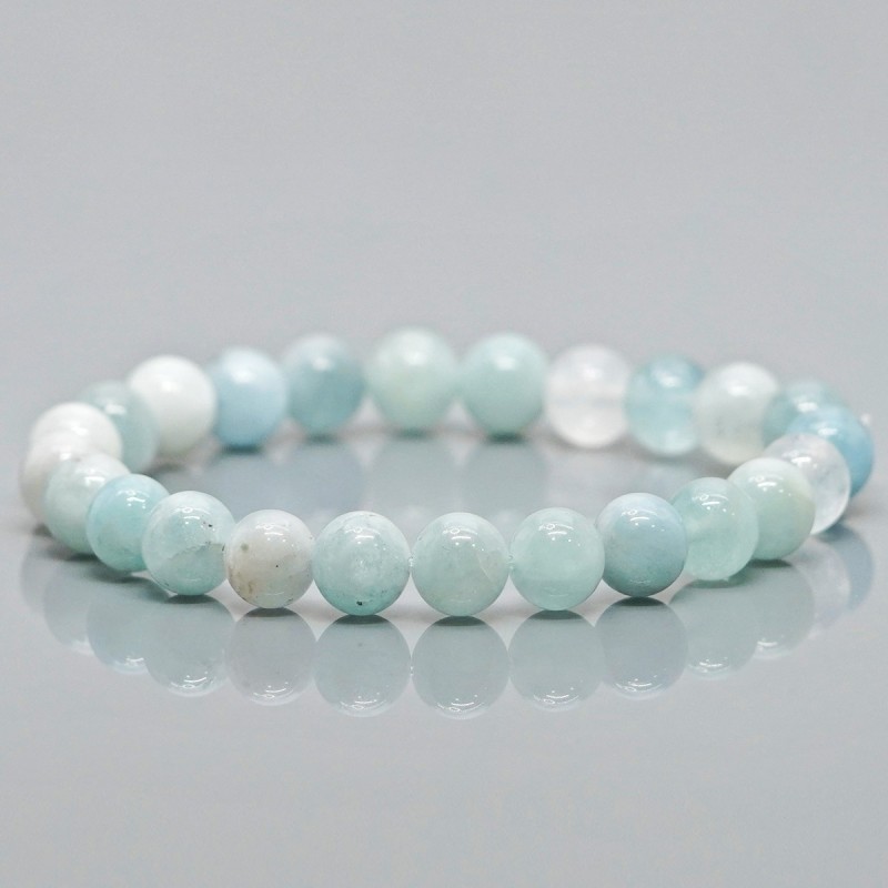 Natural Aquamarine 10mm Smooth Round AA Grade Gemstone Beads Stretch Bracelet