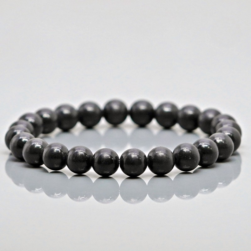 Natural Black Shungite 10mm Smooth Round AAA Grade Gemstone Beads Stretch Bracelet