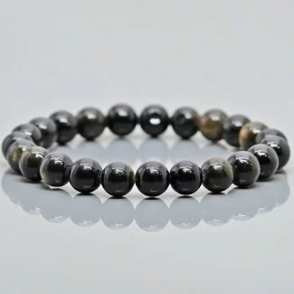 Natural Golden Sheen Obsidian 8mm Smooth Round AAA Grade Gemstone Beads Stretch Bracelet