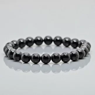 Natural Black Tourmaline 8mm Smooth Round AA Grade Gemstone Beads Stretch Bracelet