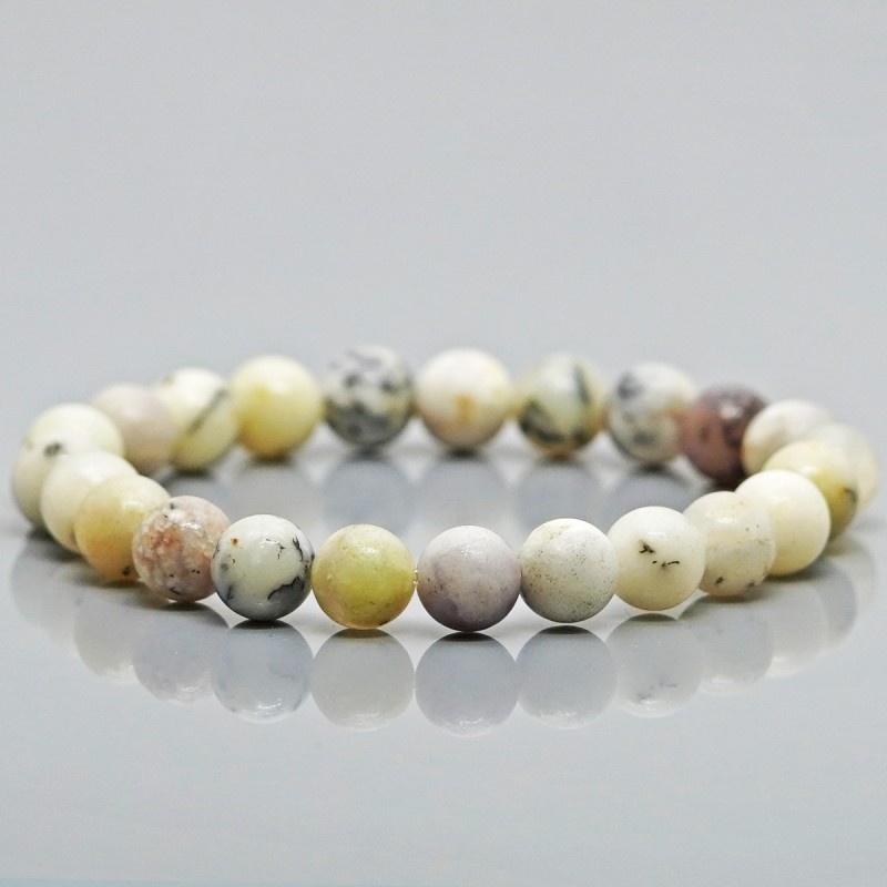 Natural Dendritic Opal 8mm Smooth Round AA Grade Gemstone Beads Stretch Bracelet
