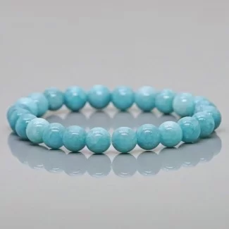 Natural Dyed Aquamarine 8mm Smooth Round AA Grade Gemstone Beads Stretch Bracelet