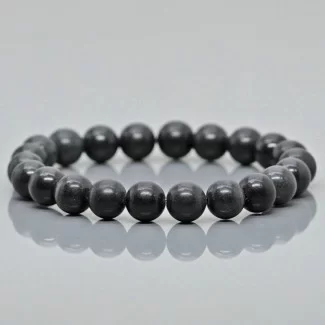 Natural Black Jet 10mm Smooth Round AAA Grade Gemstone Beads Stretch Bracelet