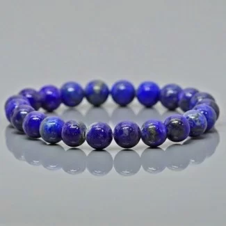 Natural Lapis Lazuli 8mm Smooth Round AA Grade Gemstone Beads Stretch Bracelet