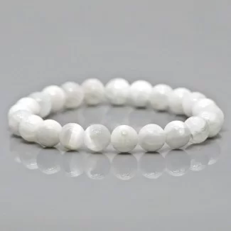 Natural Selenite 10mm Smooth Round AAA Grade Gemstone Beads Stretch Bracelet