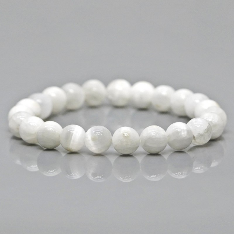 Natural Selenite 10mm Smooth Round AAA Grade Gemstone Beads Stretch Bracelet