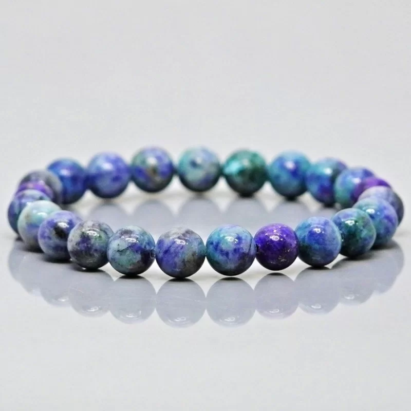 Natural Azurite Malachite 10mm Smooth Round AA Grade Gemstone Beads Stretch Bracelet