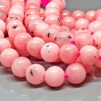 Natural Dyed Pink Opal 8mm Smooth Round AA Grade Gemstone Beads Strand