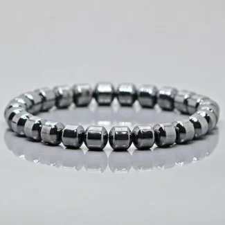 Natural Coated Hematite 8mm Smooth Cylinder AAA Grade Gemstone Beads Stretch Bracelet
