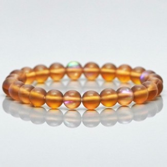 Created Matte Aura Quartz 10mm Smooth Round AAA Grade Gemstone Beads Stretch Bracelet