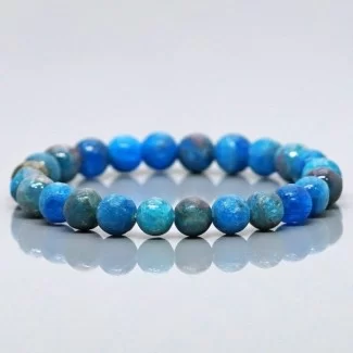 Natural Neon Blue Apatite 8mm Smooth Round A Grade Gemstone Beads Stretch Bracelet