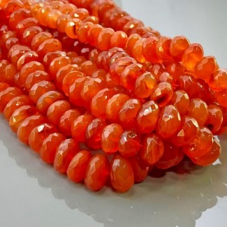 Natural Carnelian 10-14mm Faceted Rondelle AA Grade Gemstone Beads Strand
