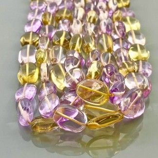 Natural Ametrine 12-15mm Smooth Oval AA Grade Gemstone Beads Strand