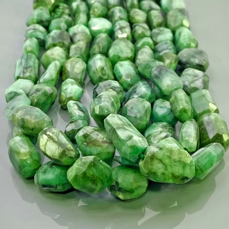 Natural Emerald 12-23mm Faceted Nugget A Grade Gemstone Beads Strand