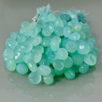 Natural Aqua Chalcedony 10-12mm Faceted Heart AA Grade Gemstone Beads Strand
