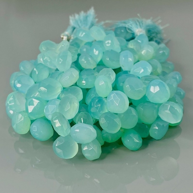 Natural Aqua Chalcedony 10-12mm Faceted Heart AA Grade Beads Strand
