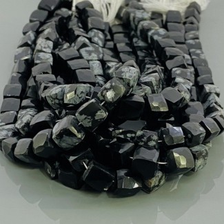 Natural Black Obsidian 6-7mm Faceted Cube AA Grade Gemstone Beads Strand