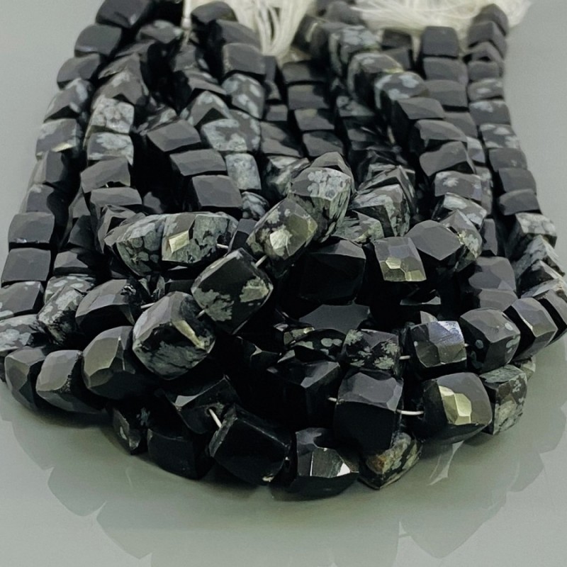 Natural Black Obsidian 6-7mm Faceted Cube AA Grade Beads Strand