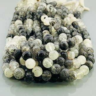 Natural Black Rutile 8-9mm Smooth Round A Grade Gemstone Beads Strand