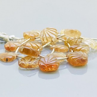 Natural Champagne Topaz 13-15mm Carved Leaf AA Grade Gemstone Beads Strand