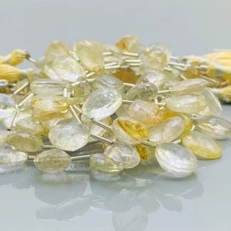 Natural Golden Rutile 13-16mm Faceted Pear AA Grade Gemstone Beads Strand