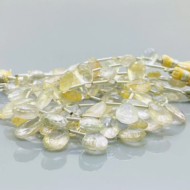 Natural Golden Rutile 9-13mm Faceted Pear AA Grade Gemstone Beads Strand