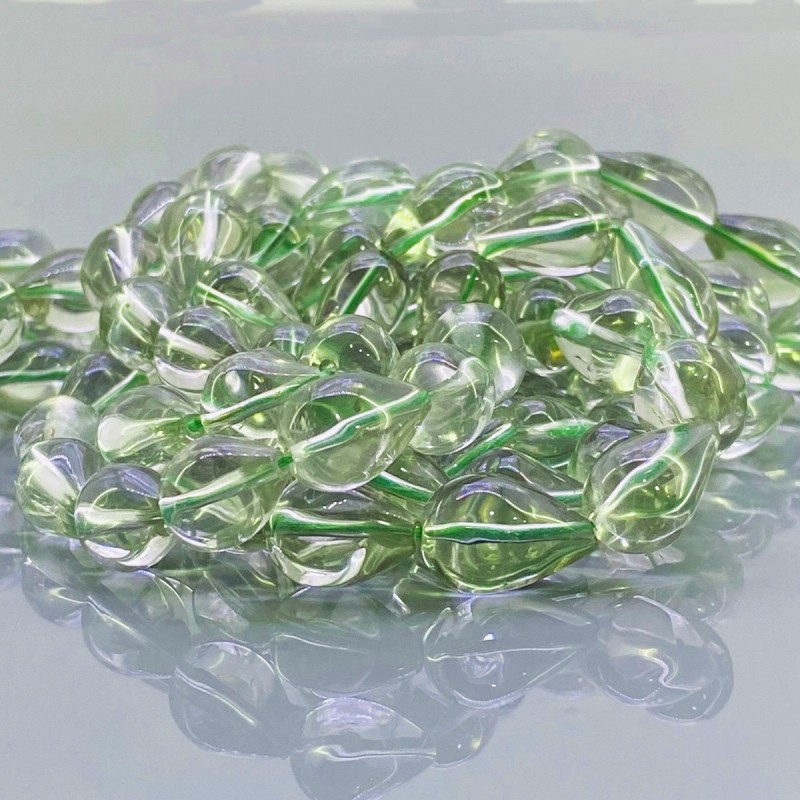 Natural Green Amethyst 14-16mm Smooth Drop AA Grade Gemstone Beads Strand