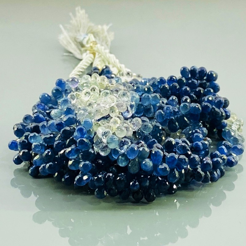 Natural Blue Sapphire 4-5mm Briolette Drop AA+ Grade Gemstone Beads Strand