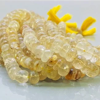 Natural Golden Rutile 7-10mm Faceted Rondelle A+ Grade Gemstone Beads Strand