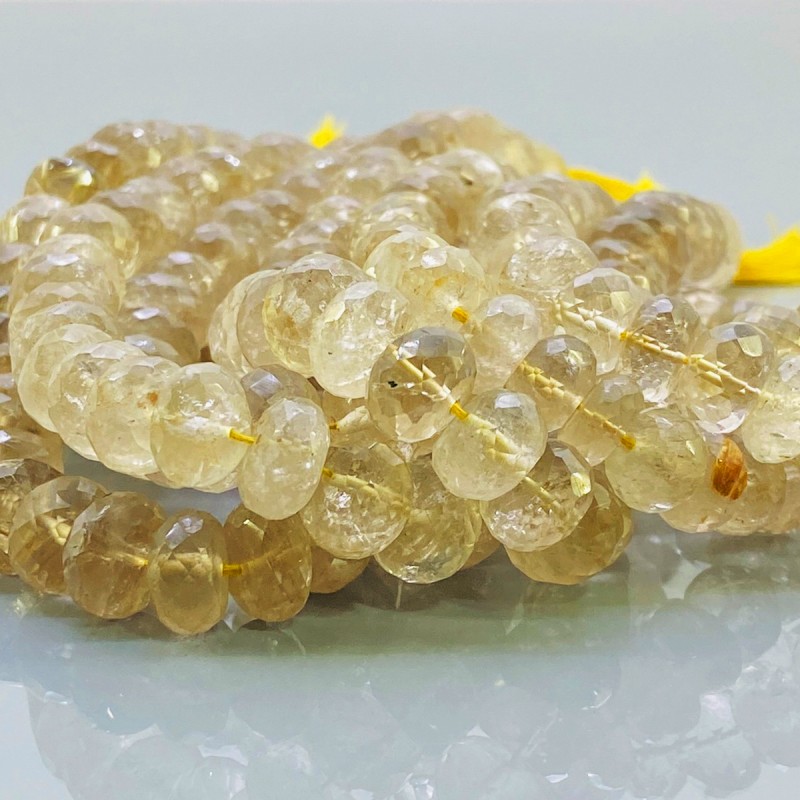 Natural Golden Rutile 9-13mm Faceted Rondelle A+ Grade Gemstone Beads Strand