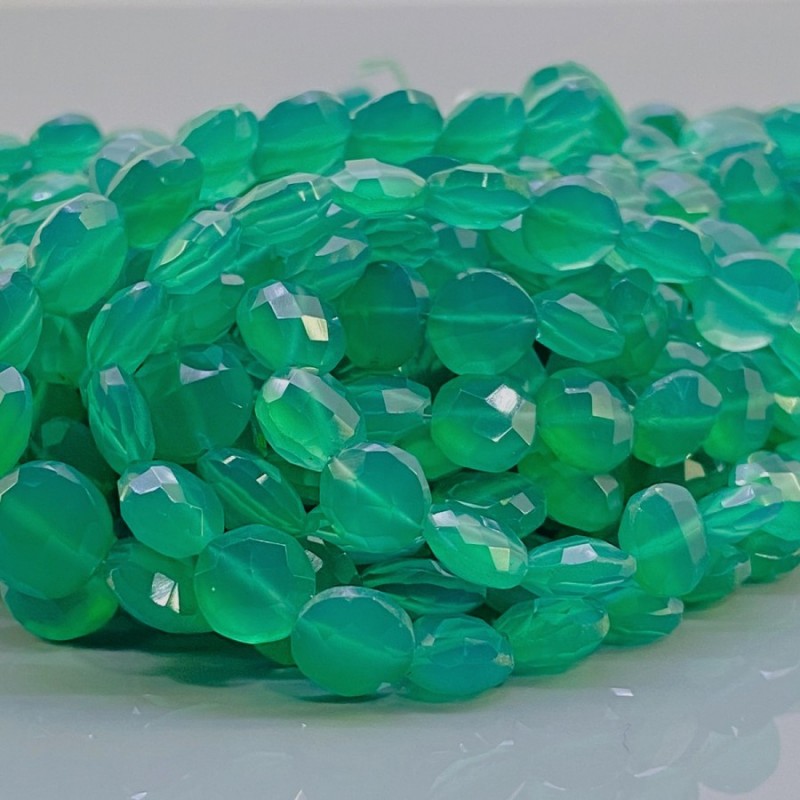 Natural Green Chalcedony 9-11mm Faceted Round AAA Grade Gemstone Beads Strand