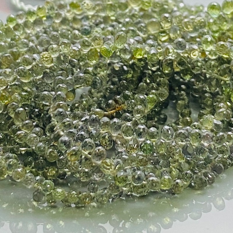 Natural Green Sapphire 2.5-5mm Briolette Drop AAA Grade Gemstone Beads Strand