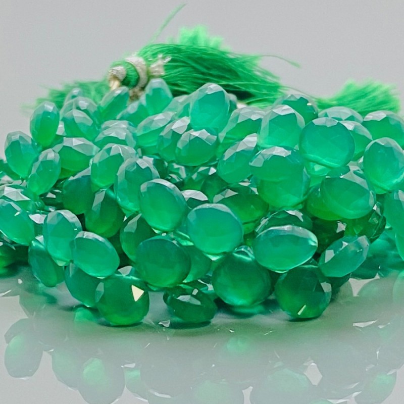 Natural Green Onyx 7-8mm Briolette Heart AAA Grade Gemstone Beads Strand