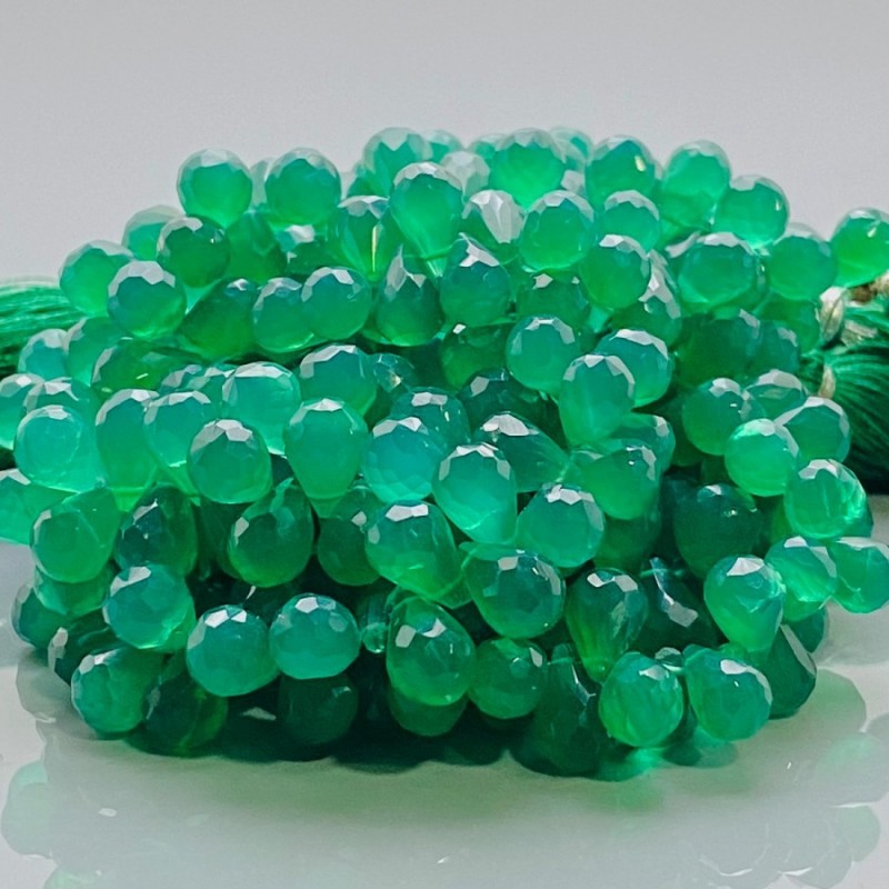 Natural Green Onyx 9-10mm Briolette Drop AAA Grade Gemstone Beads Strand