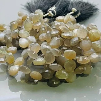 Natural Grey Moonstone 6-10.5mm Briolette Heart AA+ Grade Gemstone Beads Strand