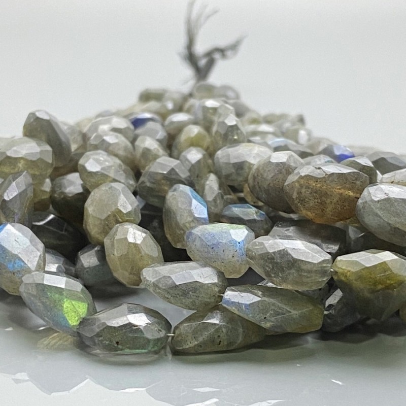 Natural Labradorite 12-20mm Faceted Nugget A Grade Gemstone Beads Strand