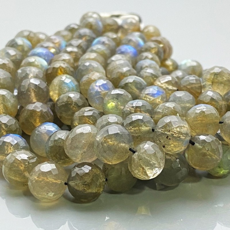 Natural Labradorite 9-10mm Faceted Round AA Grade Gemstone Beads Strand