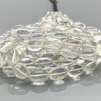 Natural Ice Quartz 9-12mm Smooth Oval AAA Grade Gemstone Beads Strand