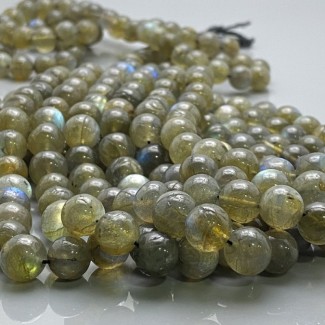 Natural Labradorite 9-10mm Smooth Round A+ Grade Gemstone Beads Strand