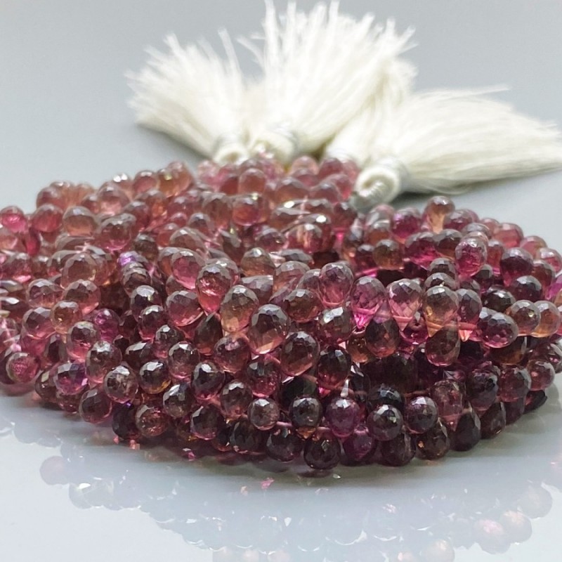 Natural Pink Tourmaline 5-6mm Briolette Drop AA Grade Gemstone Beads Strand