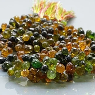 Natural Petro Green Tourmaline 6-10mm Briolette Drop AA+ Grade Gemstone Beads Strand