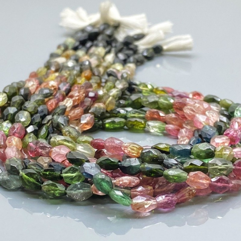 Natural Multi Color Tourmaline 5-8mm Faceted Oval AA Grade Gemstone Beads Strand