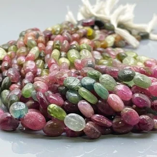 Natural Multi Color Tourmaline 8-10mm Smooth Oval B Grade Gemstone Beads Strand