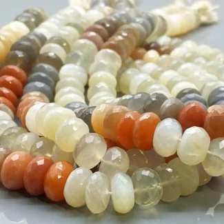 Natural Multi Moonstone 10-10.5mm Faceted Rondelle AA Grade Gemstone Beads Strand