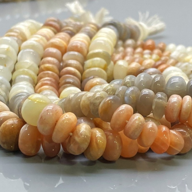 Natural Multi Moonstone 8-11mm Smooth Rondelle AA Grade Gemstone Beads Strand