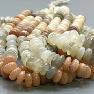 Natural Multi Moonstone 9-10mm Smooth Rondelle AA Grade Gemstone Beads Strand